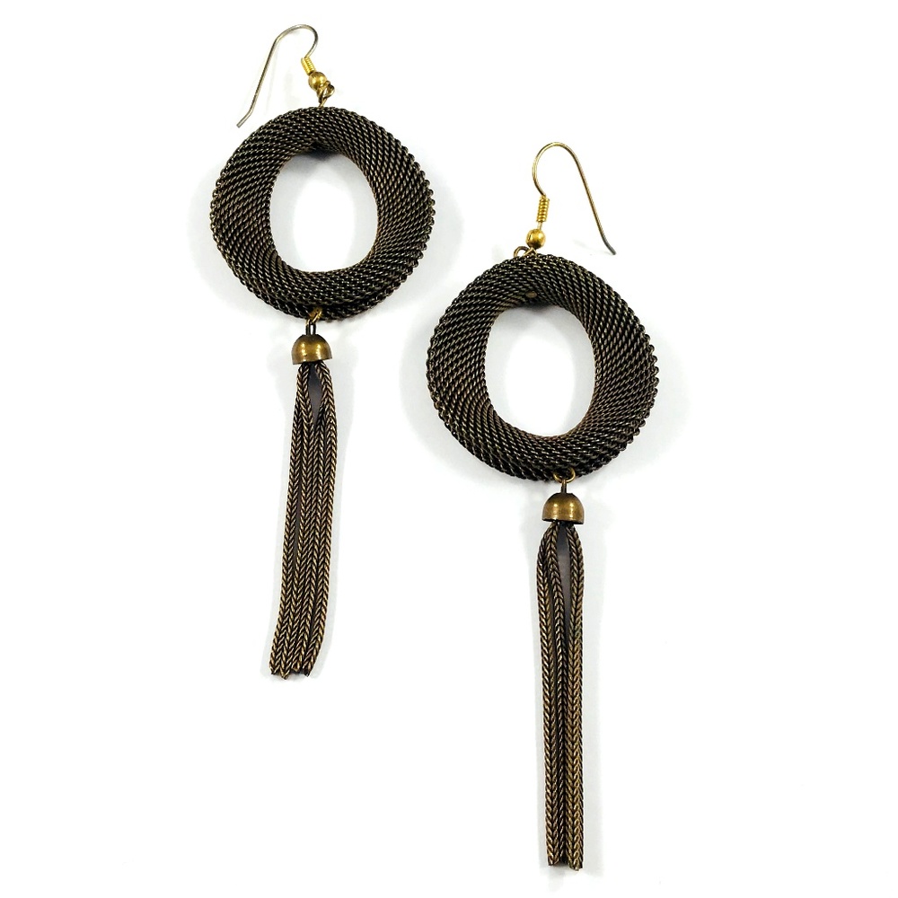 Vintage Copper Metal Mesh Tassel Earrings